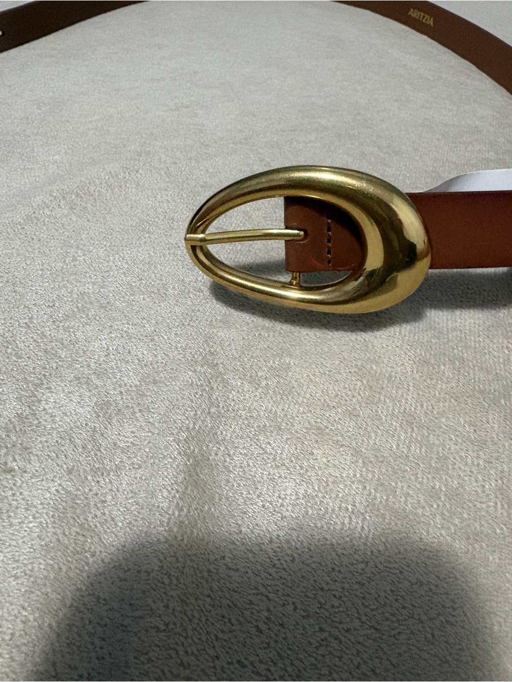 Aritzia Brown Leather Belt with Gold Oval Buckle